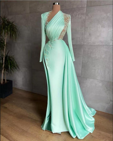 Sexy Prom Dresses Plus Size Arabic Aso Ebi Mermaid Prom Dresses Lace Beaded Illusion Satin Floor Length Party Evening Wear HZ1023